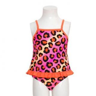 Toddler Girl Size 2T Orange Black Animal Print Tankini 2pc Swimsuit No Clothing