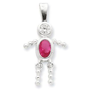 Sterling Silver CZ & October Pink CZ Boy Pendant: Jewelry