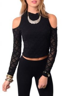 DHStyles Women's Sexy Sheer Lace Cold Shoulder Crop Top at  Womens Clothing store: