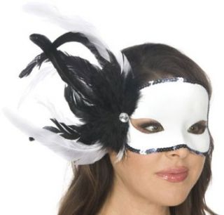 Adult Black and White Feather Carnival Eye Mask: Clothing