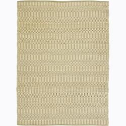 Hand woven Mandara Abstract Patterned Tan Rug (79 X 106)