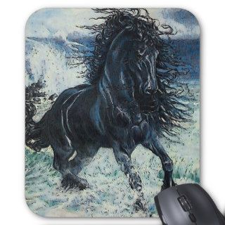 "Friesian Storm" black stallion, cartooned Mousepad