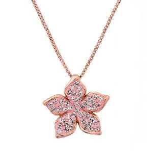 14K Rose Gold Plated Sterling Silver Flower Pendant Necklace made With Swarovski Crystals: Jewelry
