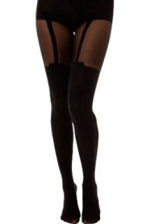 Foot Traffic Women's Faux Garter Tights One Size Black at  Womens Clothing store: