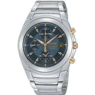 Seiko #SNA423 Men's Stainless Steel Blue Dial Alarm Chronograph Watch: Watches