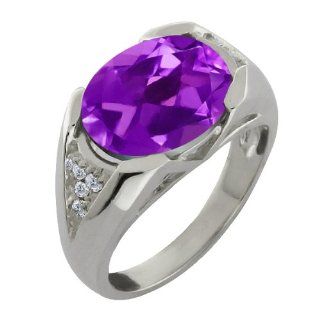 4.61 Ct Oval Purple Amethyst and White Diamond 14k White Gold Ring: Jewelry