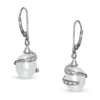 Cultured Freshwater Pearl Wrap Drop Earrings in 10K White Gold with