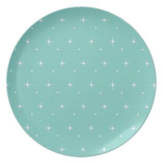 Spearmint, Mint Green And Bright Stars Pattern Plates