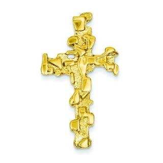 14K Yellow Gold Nugget Cross Charm Pendant Jewelry Jewelry