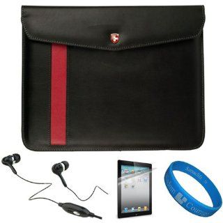 Black Executive Diplomat Leatherware Envelope Carrying Case for Apple iPad 4 / New iPad 3rd Gen / iPad 1 and 2 (16GB 32GB 64GB) compatible with iPad 2 + Clear Anti Gloss Screen Protector + Black Hands free Headphones + SumacLife Wisdom Courage Wristband: C