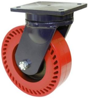 RWM Casters 95 Series Plate Caster, Swivel, Kingpinless, Heavy Duty Forged Steel Wheel, Tapered Roller Bearing, 20000 lbs Capacity, 8" Wheel Dia, 4" Wheel Width, 10 1/2" Mount Height, 7 1/2" Plate Length, 6 1/4" Plate Width Indust