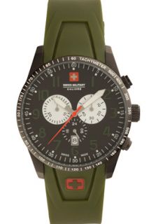 Swiss Military Calibre 06 4R4 13 007.6  Watches,Mens Red Star Chronograph Black Dial Green Rubber, Casual Swiss Military Calibre Quartz Watches