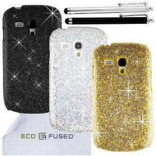 Samsung Galaxy S3 Mini Case Bundle including 3 Bling Glitter Hard Cases for Samsung Galaxy S3 Mini / 2 Stylus Pens / 2 Screen Protectors / 1 ECO FUSED Microfiber Cleaning Cloth   Perfect for Girls   (Black, Gold, Silver): Cell Phones & Accessories