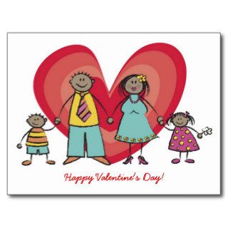 Cute Cartoon Fun Happy Family Love Heart Valentine Postcard