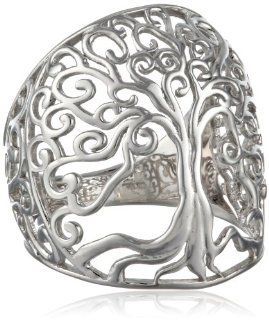 Sajen Sterling Silver Polished Dome Tree of Life Ring: Jewelry