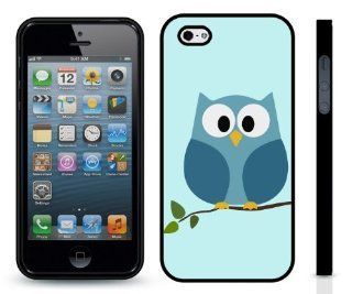 Owl on Tree Limb, Blue Background Graphic Design Snap on Cover Hard Carrying Case for iPhone 5/5S (Black): Cell Phones & Accessories
