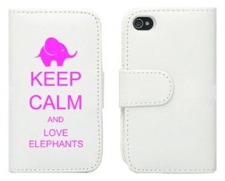 White Apple iPhone 5 5S 5LP461 Leather Wallet Case Cover Pink Keep Calm and Love Elephants: Cell Phones & Accessories