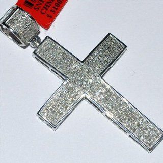 1.3ct Real Diamond cross Pendant White Gold Finish Silver 46mm big Mens new Jewelry