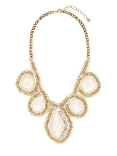 White & Gold Bib Necklace by Leslie Danzis