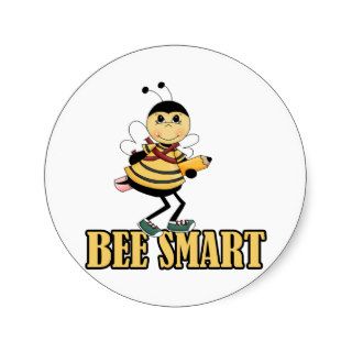 bee smart bumble bee with pencil round stickers
