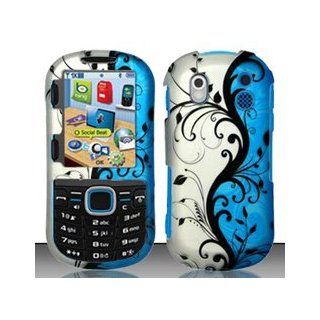 Samsung Intensity 2 U460 (Verizon) Blue/Silver Vines Design Hard Case Snap On Protector Cover + Car Charger + Free Neck Strap + Free Wrist Band Cell Phones & Accessories