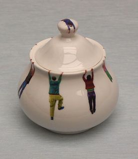 hanging people sugar bowl by alice mara ceramics