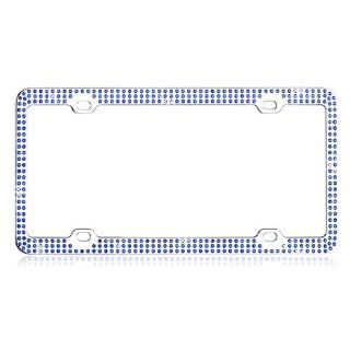 Car Automotive License Plate Frame Chrome Coating Metal Painting Finish with Triple Row Blue 474 Diamonds Crystals Rhinestones Bling : License Plate Amsun : Car Electronics