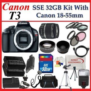 Canon EOS Rebel T3 (1100d) SLR Digital Camera w/ Canon 18 55mm Lens + 2 Extra Lens + Close Up Kit + 2 Batteries and charger + Hdmi Cable + 32GB SDHC Class 10 Memory Card + Soft Carrying Cases + Tripod & Much More! : Digital Slr Camera Bundles : Camera 