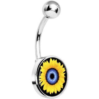 Yellow Sunflower Belly Ring: Body Piercing Barbells: Jewelry