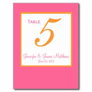 Pink Orange Wedding Table Number Cards Postcards