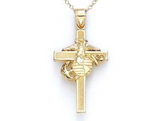 14kt Yellow Gold Large US Marine Corp Cross Pendant w/Chain: Finejewelers: Jewelry