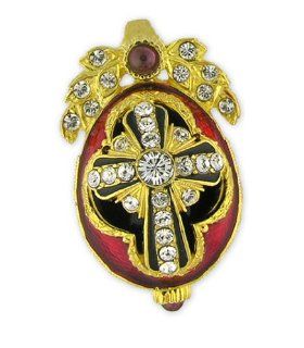 Authentic Handmade in Faberge Style Russian Imperial Red Egg Cross Pendant: Collectible Figurines: Kitchen & Dining