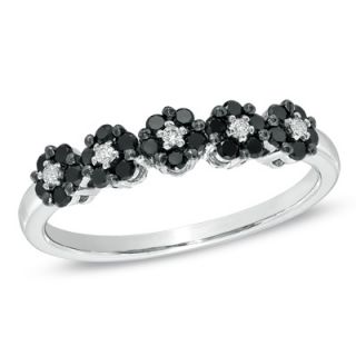 CT. T.W. Enhanced Black and White Diamond Five Flower Band in