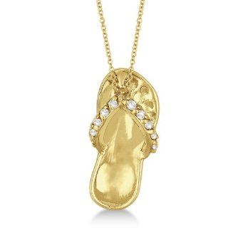 Flip Flop Shaped Diamond Pendant Necklace 14k Yellow Gold Hawaiian Slipper With chain (0.15ct): Allurez: Jewelry
