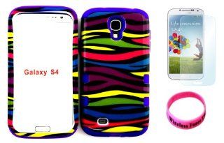 High Impact Hybrid Cover Case for Samsung Galaxy S4 IV I9500 Black Rainbow Zebra Design Snap on + Purple Gel (Included: Screen Protector and Wristband By Wireless Fones: Cell Phones & Accessories