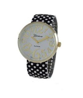 Geneva Platinum 12925912 Women's Polka Dot Print Stretch Bracelet Watch  BLACK/WHITE: Watches