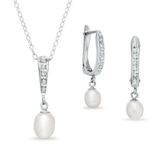 Diamond Fascination™ Cultured Freshwater Pearl Pendant and Earrings