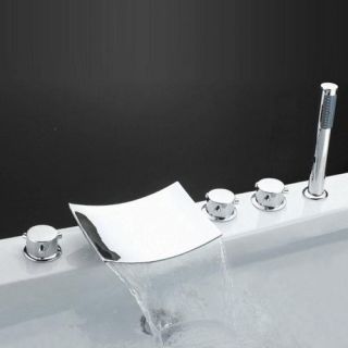 Triple Handle Deck Mount Waterfall Tub Faucet with Handshower