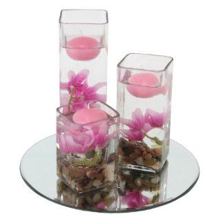 Hestia Set 3 Floating Candles Square Vase Pink Flowers Mirror Base   Decorative Vases
