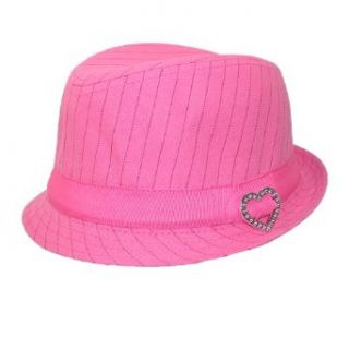 CTM Girls Heart Accent Pinstripe Fedora Hat: Clothing