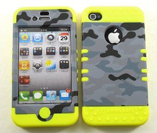 3 IN 1 HYBRID SILICONE COVER FOR APPLE IPHONE 4 4S HARD CASE SOFT YELLOW RUBBER SKIN CAMO YE TE487 KOOL KASE ROCKER CELL PHONE ACCESSORY EXCLUSIVE BY MANDMWIRELESS: Cell Phones & Accessories