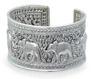 Sterling silver cuff bracelet, 'Elephant Parade'   Artisan Crafted Sterling Silver Cuff Bracelet: Jewelry