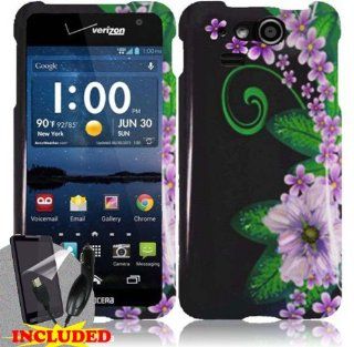 Kyocera Hydro Elite C6750 (Verizon) 2 Piece Snap On Glossy Image Case Cover, Pink Hibiscus Flower Design Black Cover + LCD SCREEN PROTECTOR & CAR CHARGER: Cell Phones & Accessories