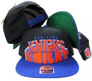 New York Knicks Black/Blue Big Logo Snapback Adjustable Plastic Snap Back Hat / Cap: Clothing