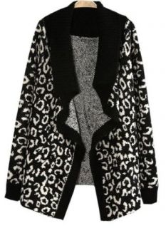 Black Leopard Long Sleeve Owl Pattern Sweater at  Womens Clothing store: Pullover Sweaters