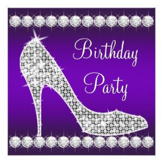 Diamond Purple High Heel Shoe Birthday Party Custom Announcement