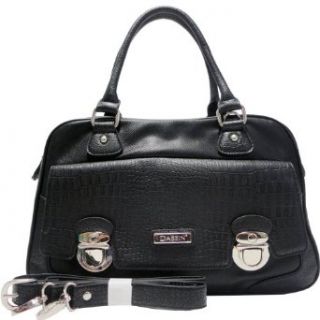 Dasein Designer Crocodile Animal Print Texture Satchel Handbag w/ Front Buckled Pocket Black: Clothing