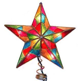 9" Lighted Multi Color Glitter Mosaic Star Christmas Tree Topper  