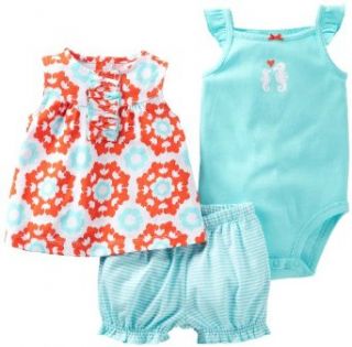 Carter's Baby Girls' 3 pc Seahorse Bubble Shorts Set: Clothing