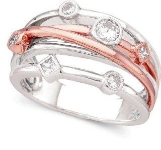 Peter Lam Diamond Rose and White Gold Orbit Ring Size 7: Jewelry